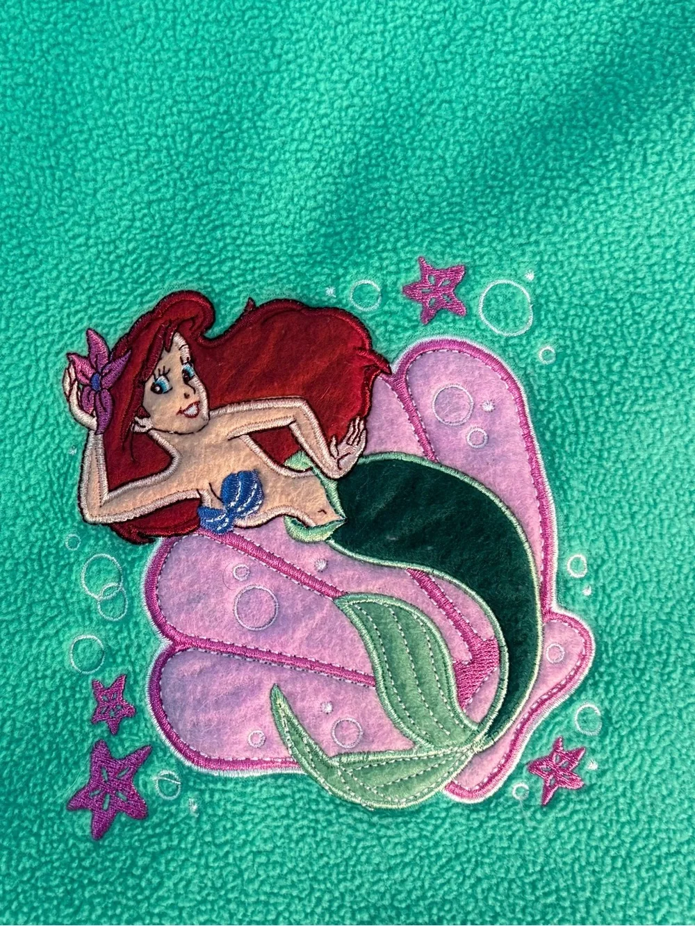 The Little Mermaid Fleece Blanket Embroidered Appliqué Mint Green Disney Store